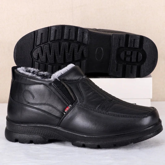 Mens Winter Fashion Shoes, Non-slip Cotton Shoes, Thickened Leather Waterproof Casual Snow Boots for Men