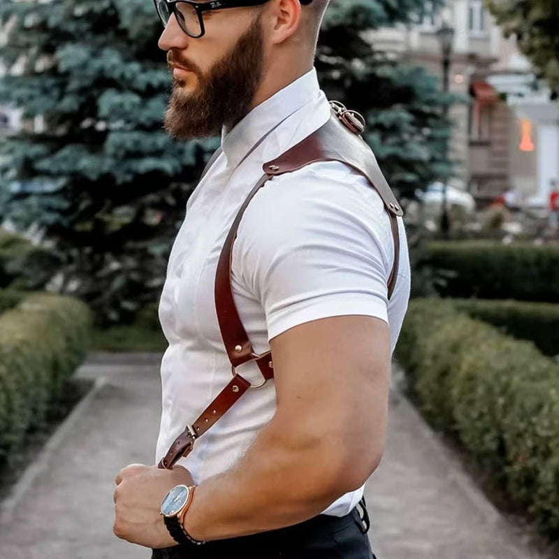 Mens PU Leather Suspender Harness for Fashion Outfits and Party Costumes