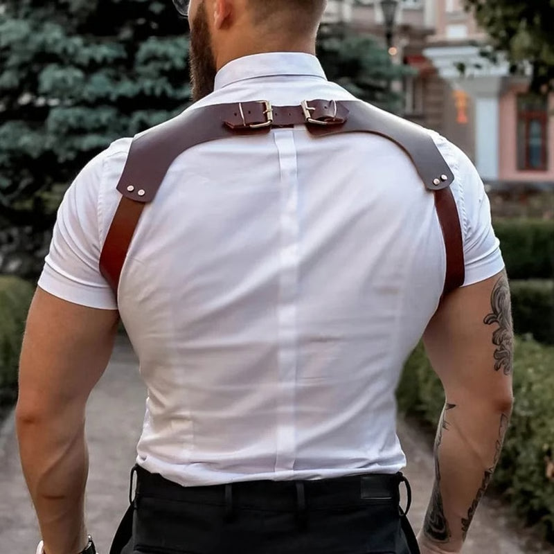 Mens PU Leather Suspender Harness for Fashion Outfits and Party Costumes