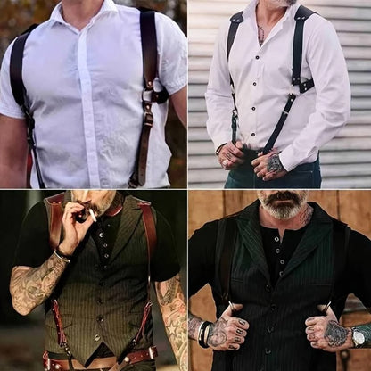 Mens PU Leather Suspender Harness for Fashion Outfits and Party Costumes