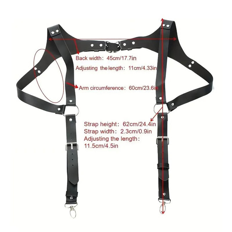 Mens PU Leather Suspender Harness for Fashion Outfits and Party Costumes