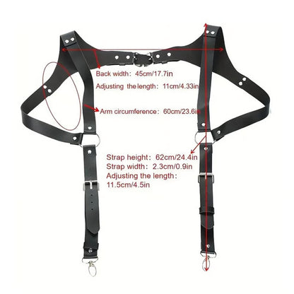 Mens PU Leather Suspender Harness for Fashion Outfits and Party Costumes