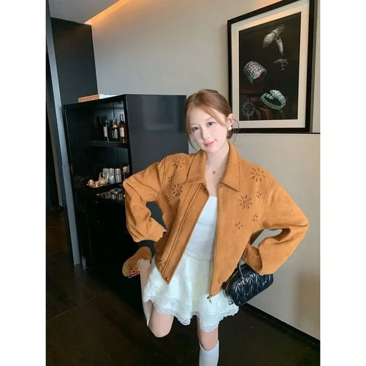 Korean Fashion Hollow-Out Polo Collar Cardigan