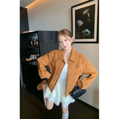 Korean Fashion Hollow-Out Polo Collar Cardigan