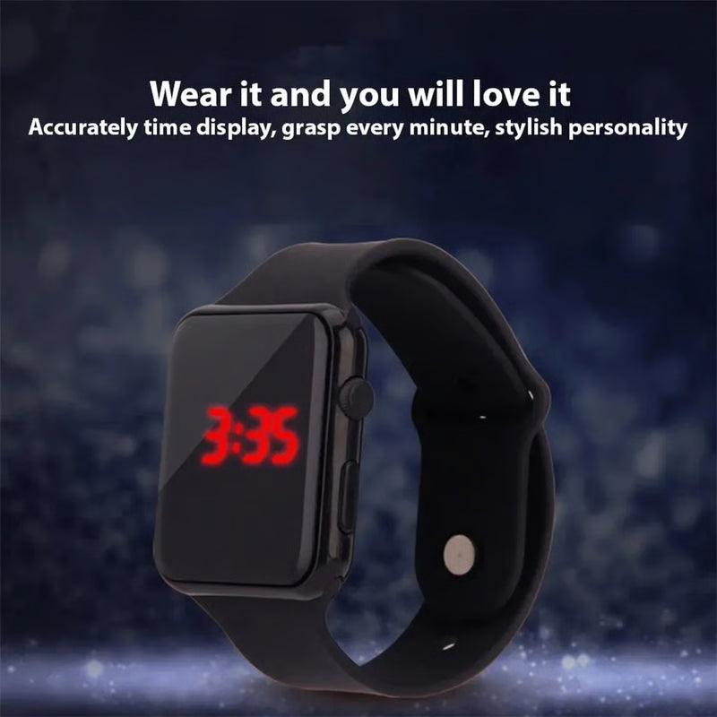 Simple Digital Watch, LED Electronic Watch, Fashion Sport Watch, Black Silicone Wristband, Casual Mens Watch