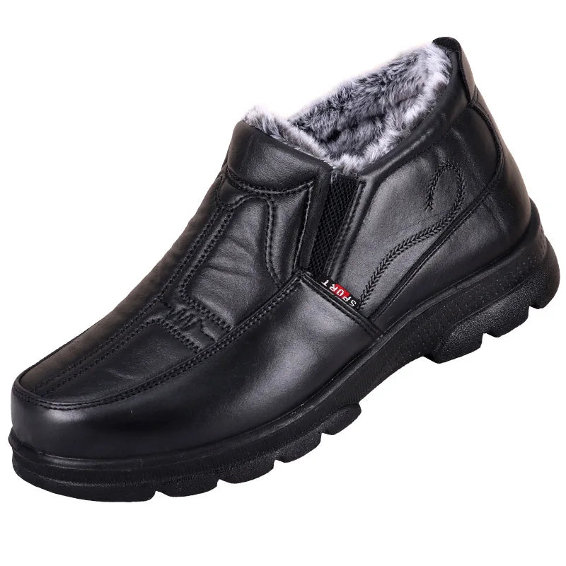 Mens Winter Fashion Shoes, Non-slip Cotton Shoes, Thickened Leather Waterproof Casual Snow Boots for Men