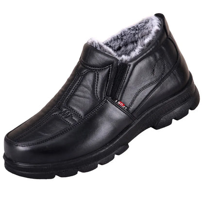 Mens Winter Fashion Shoes, Non-slip Cotton Shoes, Thickened Leather Waterproof Casual Snow Boots for Men
