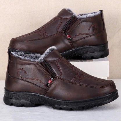 Mens Winter Fashion Shoes, Non-slip Cotton Shoes, Thickened Leather Waterproof Casual Snow Boots for Men