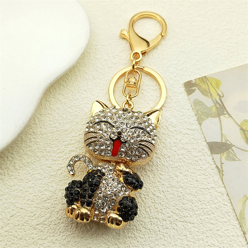 Cute Cartoon Cat Rhinestone Keychain Fashion Jewelry Gift for Women