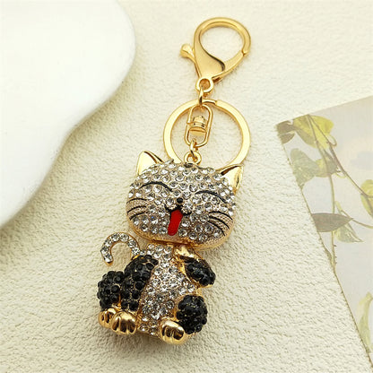 Cute Cartoon Cat Rhinestone Keychain Fashion Jewelry Gift for Women