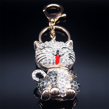 Cute Cartoon Cat Rhinestone Keychain Fashion Jewelry Gift for Women