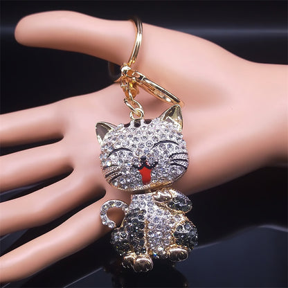 Cute Cartoon Cat Rhinestone Keychain Fashion Jewelry Gift for Women
