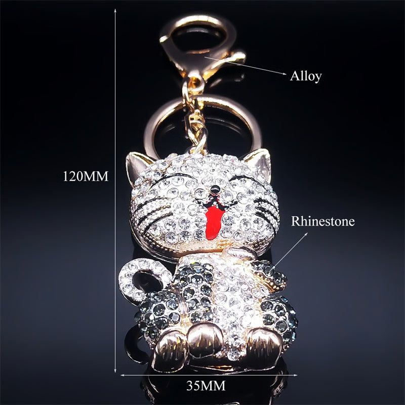 Cute Cartoon Cat Rhinestone Keychain Fashion Jewelry Gift for Women