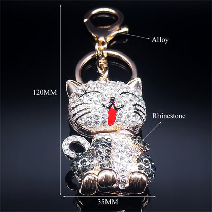 Cute Cartoon Cat Rhinestone Keychain Fashion Jewelry Gift for Women