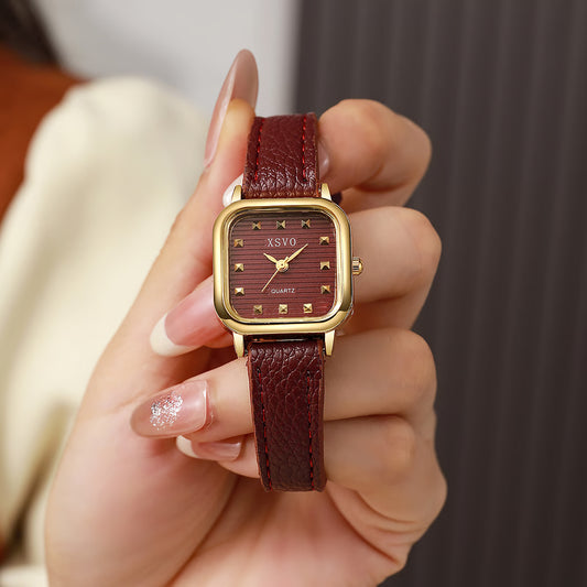 Fashion Ladies Quartz Watch with Square Dial and Leather Strap Perfect for Christmas & Halloween Gifts