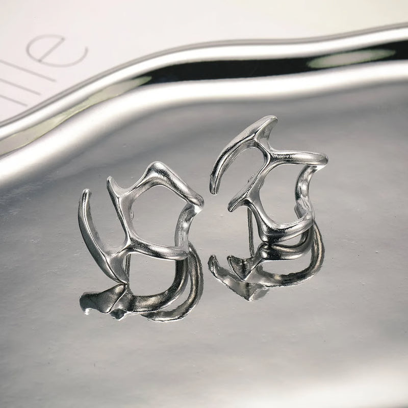 Fashion Punk Irregular Liquid Earrings, Hip-Hop Personality Metal Hollow Earrings, Clip-on Girls Party Jewellery