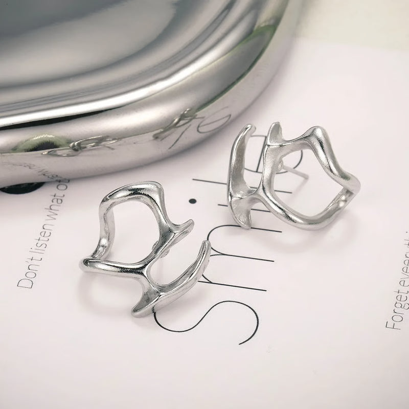 Fashion Punk Irregular Liquid Earrings, Hip-Hop Personality Metal Hollow Earrings, Clip-on Girls Party Jewellery