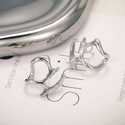 Fashion Punk Irregular Liquid Earrings, Hip-Hop Personality Metal Hollow Earrings, Clip-on Girls Party Jewellery