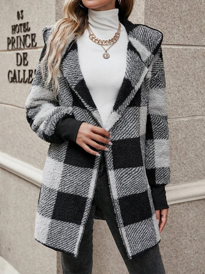 Winter Thick Color-blocked Womens Cardigan, Loose Ribbed Plaid Sweater, Warm Plush Cold-Resistance New Cozy Clothes