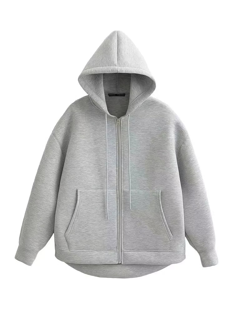 Winter Womens Oversized Hoodie Coat, High Street Zipper Jacket, Loose Fit Sweatshirt with Double Pockets, Outerwear Top