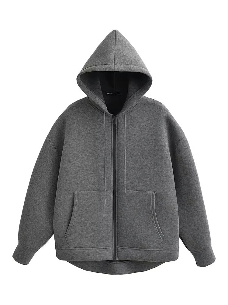 Winter Womens Oversized Hoodie Coat, High Street Zipper Jacket, Loose Fit Sweatshirt with Double Pockets, Outerwear Top