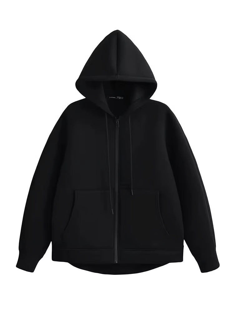 Winter Womens Oversized Hoodie Coat, High Street Zipper Jacket, Loose Fit Sweatshirt with Double Pockets, Outerwear Top