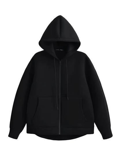 Winter Womens Oversized Hoodie Coat, High Street Zipper Jacket, Loose Fit Sweatshirt with Double Pockets, Outerwear Top