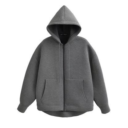Winter Womens Oversized Hoodie Coat, High Street Zipper Jacket, Loose Fit Sweatshirt with Double Pockets, Outerwear Top