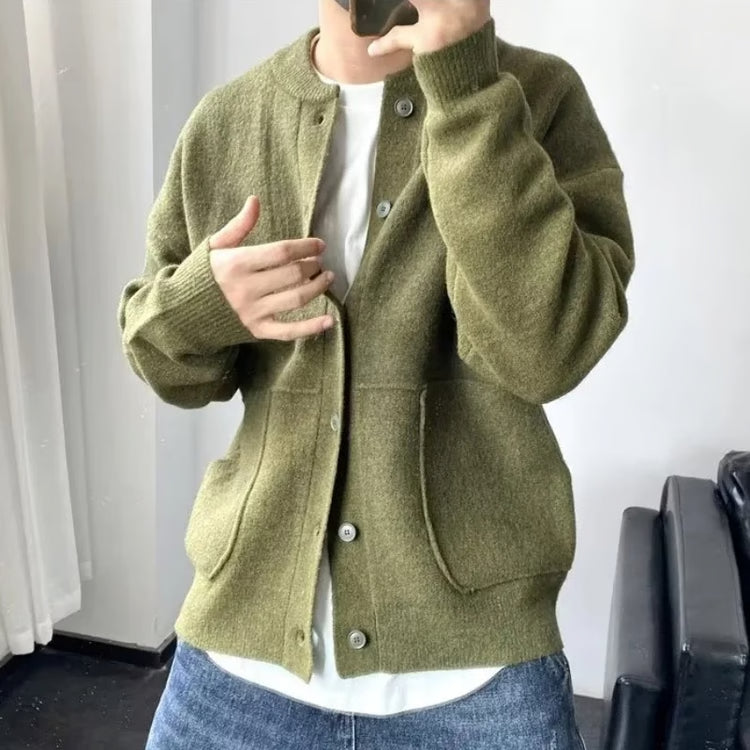 Men's Knitted Cardigan Sweater, Casual Pure Color, Versatile Autumn Winter Coat, Youth Lazy Fashion Style